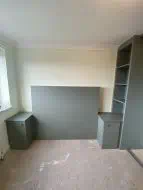 Headboard and bedside cupboards with intergrated shelve all in reed green